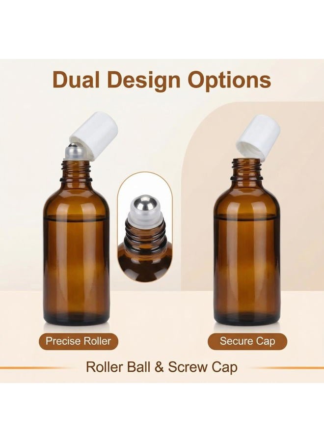 erioctry (100ML /3.4oz) - 3PCS 100ml Empty Refillabl Amber Glass Roller Bottle With Stainless Steel Balls And White Screw Cover For Essential Oil Lip Balms Perfume - Image 3