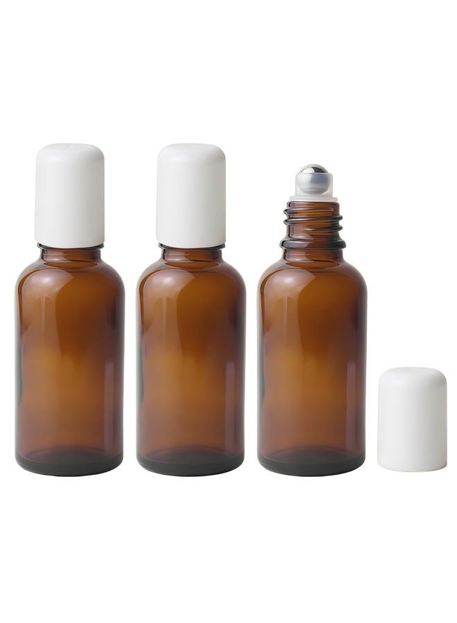 erioctry (100ML /3.4oz) - 3PCS 100ml Empty Refillabl Amber Glass Roller Bottle With Stainless Steel Balls And White Screw Cover For Essential Oil Lip Balms Perfume - Image 1