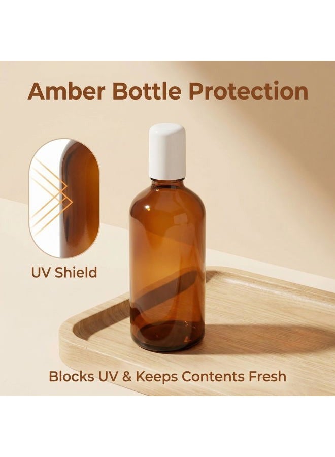 erioctry (100ML /3.4oz) - 3PCS 100ml Empty Refillabl Amber Glass Roller Bottle With Stainless Steel Balls And White Screw Cover For Essential Oil Lip Balms Perfume - Image 4