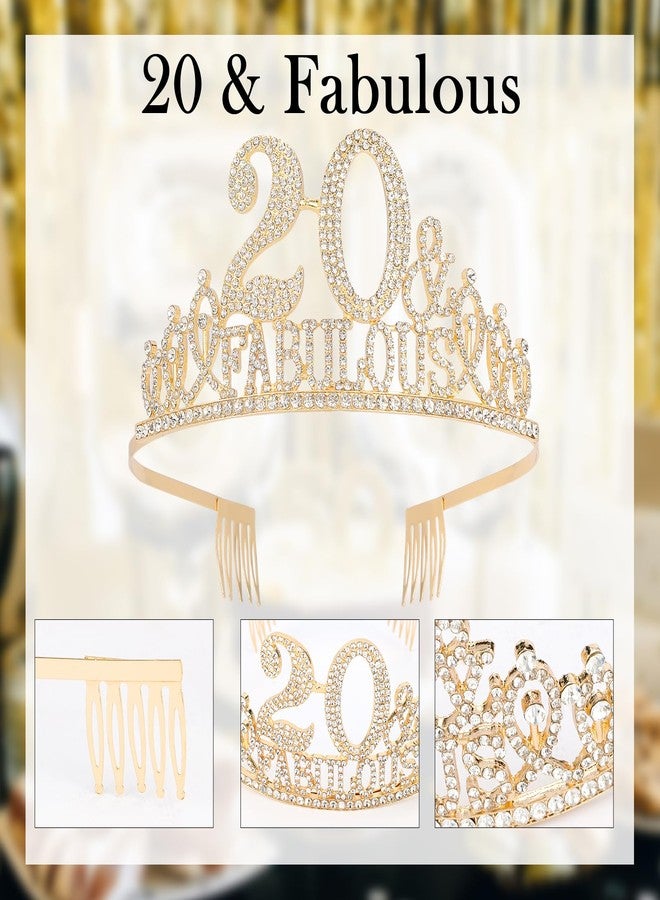 Hapdoo 20th Birthday Decorations for Women, 20th Birthday Gifts Sash and Crown for Women Set, 20 & Fabulous Party Supplies, Gold - Image 5