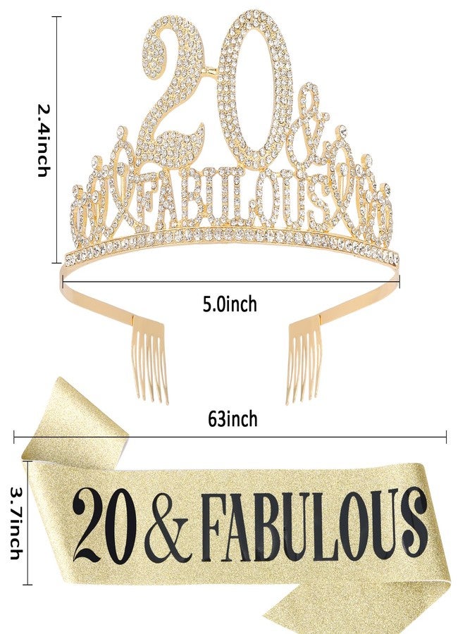 Hapdoo 20th Birthday Decorations for Women, 20th Birthday Gifts Sash and Crown for Women Set, 20 & Fabulous Party Supplies, Gold - Image 3