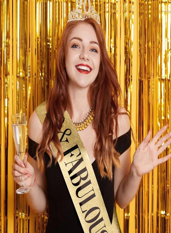 Hapdoo 20th Birthday Decorations for Women, 20th Birthday Gifts Sash and Crown for Women Set, 20 & Fabulous Party Supplies, Gold - Image 2