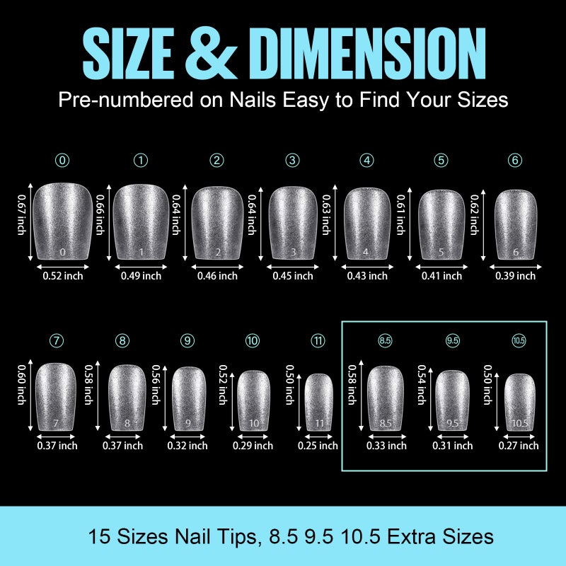 TOMICCA Extra Short Coffin Nail Tips, 450Pcs Full Cover Gel Nail Tips for Extension Manicure, 15 Sizes Acrylic Pre-shaped Double-sided Matte Fake Nails with Box - Image 5