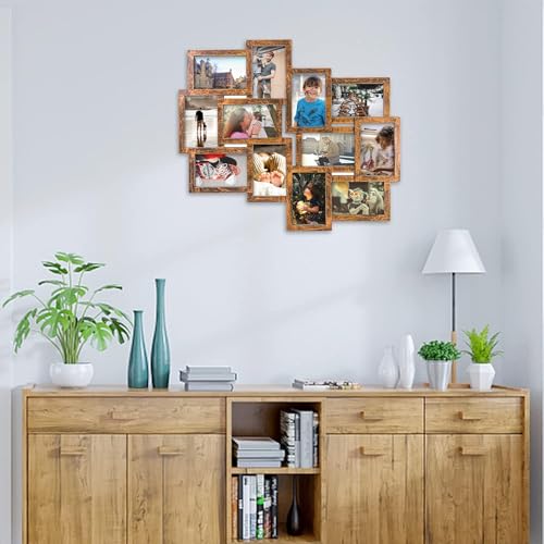 J.M.Deco Picture Frames Collage 12-Opening Reunion Friends Family Memory Photo Frames for Wall Decor Photo Frame Selfie Gallery Puzzle Collage Wall Hanging for 4x6 Photo, Brown - Image 5