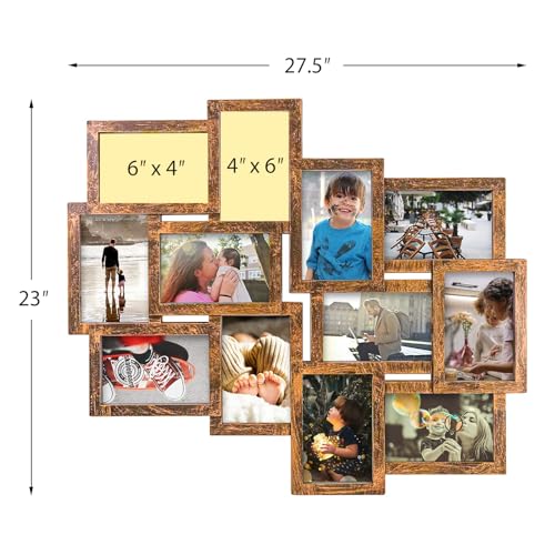 J.M.Deco Picture Frames Collage 12-Opening Reunion Friends Family Memory Photo Frames for Wall Decor Photo Frame Selfie Gallery Puzzle Collage Wall Hanging for 4x6 Photo, Brown - Image 3