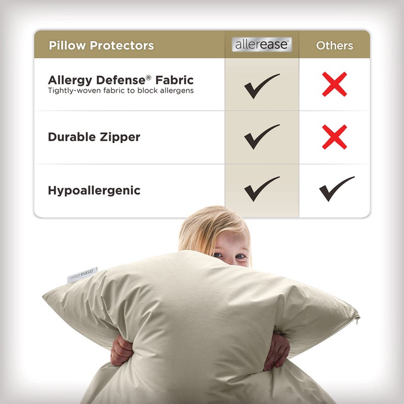 Aller-Ease AllerEase Organically Grown Soft Cotton Odor Neutralizing Allergy Defense Zippered Pillow Protector- Standard/Queen- 2 Pack - Image 3