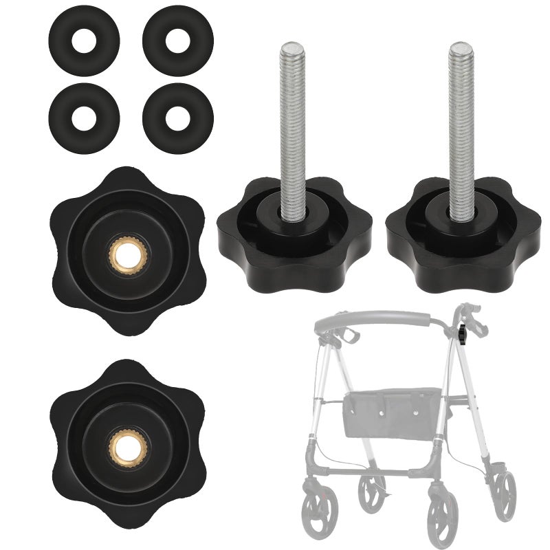 Hariendny 2 Pack Adjustment Knobs Rollators Walker Accessories Adjustable Height Arm Track Bolt Set Walker Handle Grips Screw with Knob M6 T Track Bolts - Image 3