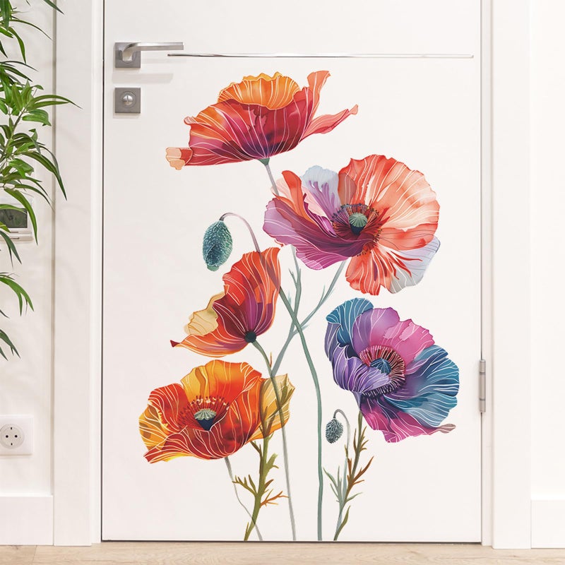 TUOKING TUOKING Painted Flowers Wall Stickers Decor Removable Wall Murals Peel and Stick Wall Art Decal Home Decor for Kitchen Bedroom Living Room(fun-c42)  - Image 4