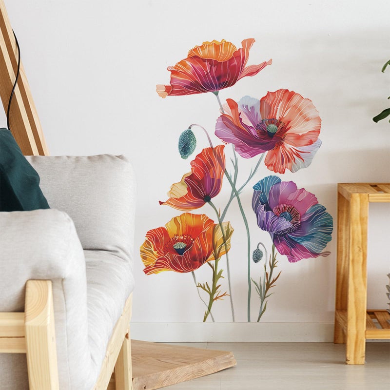 TUOKING TUOKING Painted Flowers Wall Stickers Decor Removable Wall Murals Peel and Stick Wall Art Decal Home Decor for Kitchen Bedroom Living Room(fun-c42)  - Image 5