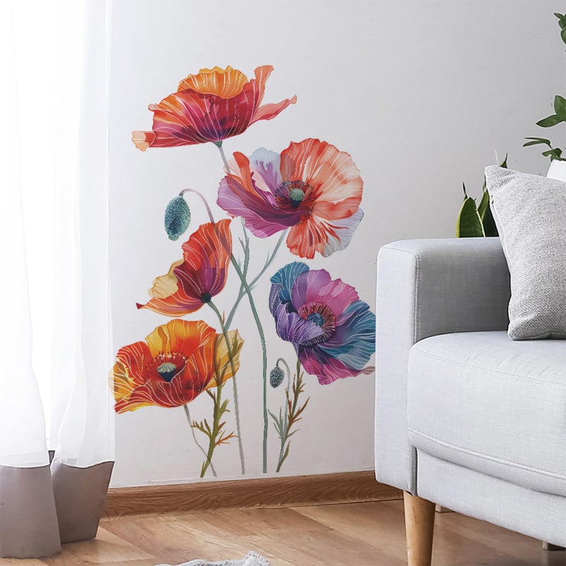 TUOKING TUOKING Painted Flowers Wall Stickers Decor Removable Wall Murals Peel and Stick Wall Art Decal Home Decor for Kitchen Bedroom Living Room(fun-c42)  - Image 1