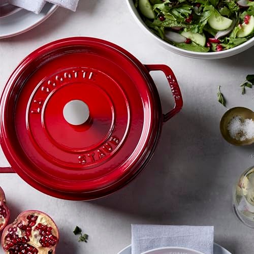 STAUB Cast Iron Dutch Oven 4-qt Round Cocotte, Made in France, Serves 3-4, Cherry - Image 4