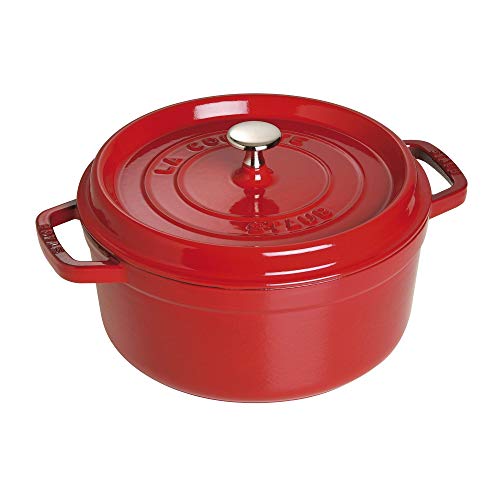 STAUB Cast Iron Dutch Oven 4-qt Round Cocotte, Made in France, Serves 3-4, Cherry - Image 1