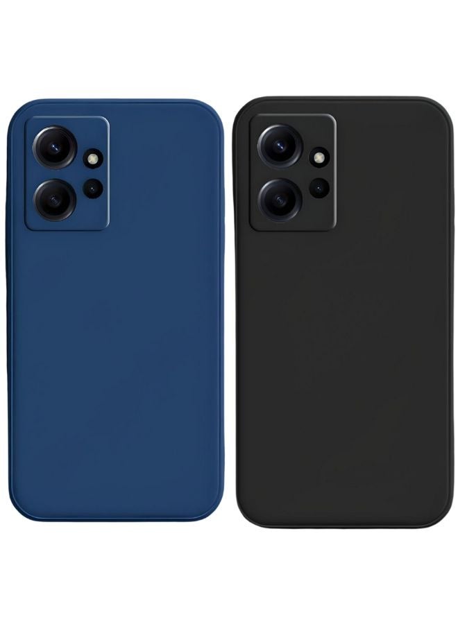ساراونت Redmi Note 12 4G - غطاء حماية من السيليكون غير اللامع مكون من قطعتين - رفيع، ملون، قبضة جيدة (أسود، أزرق) - Image 1
