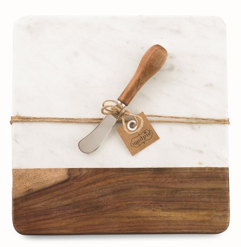 mud pie Mud Pie Marble and Wood Serving Board and Spreader White 