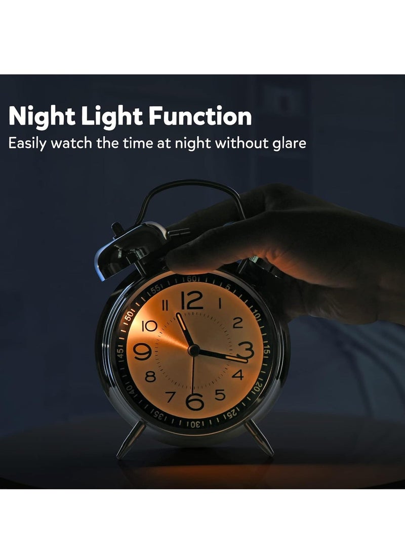 ساعة منبه عالية للبالغين الذين ينامون كثيرًا، كوارتز صامت غير موقوت مقاس 4 بوصات مع إضاءة خلفية، منبه مزدوج الجرس للأطفال لغرف النوم بجانب السرير - Image 2