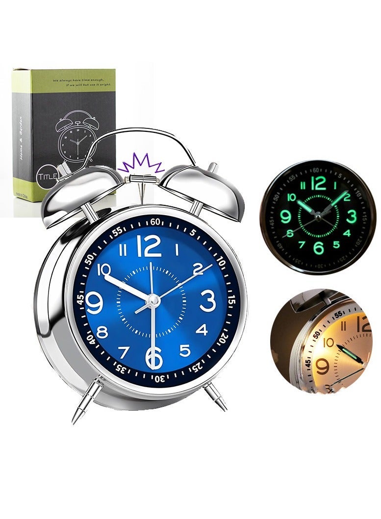 ساعة منبه عالية للبالغين الذين ينامون كثيرًا، كوارتز صامت غير موقوت مقاس 4 بوصات مع إضاءة خلفية، منبه مزدوج الجرس للأطفال لغرف النوم بجانب السرير - Image 1