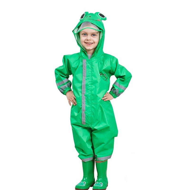 SSAWcasa Toddler Rain Suit,Waterproof Girls Boys Raincoat,Kids Rain Poncho,Unisex Baby Rain Gear Jacket Rainsuit Coverall (L, Green Frog) - Image 1