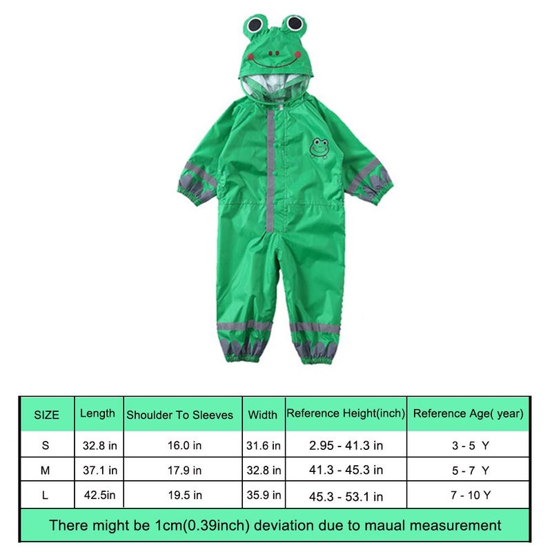 SSAWcasa Toddler Rain Suit,Waterproof Girls Boys Raincoat,Kids Rain Poncho,Unisex Baby Rain Gear Jacket Rainsuit Coverall (L, Green Frog) - Image 2