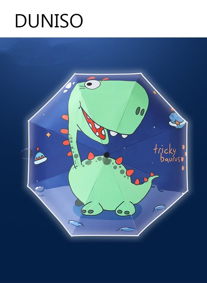 DUNISO Kids Dinosaur Print Folding Umbrella Automatic Open Cartoon Travel Umbrella Waterproof and UV-Resistant Compact Windproof Umbrella for Girls and Boy - Image 1