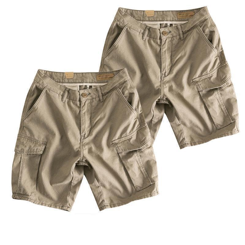 Yu Wenle Same Style Work Shorts Mens Fashion Brand Loose Washed 5-point Pants Mens Large Size Casual Pants Summer. Khakis + khakis 2 Pack