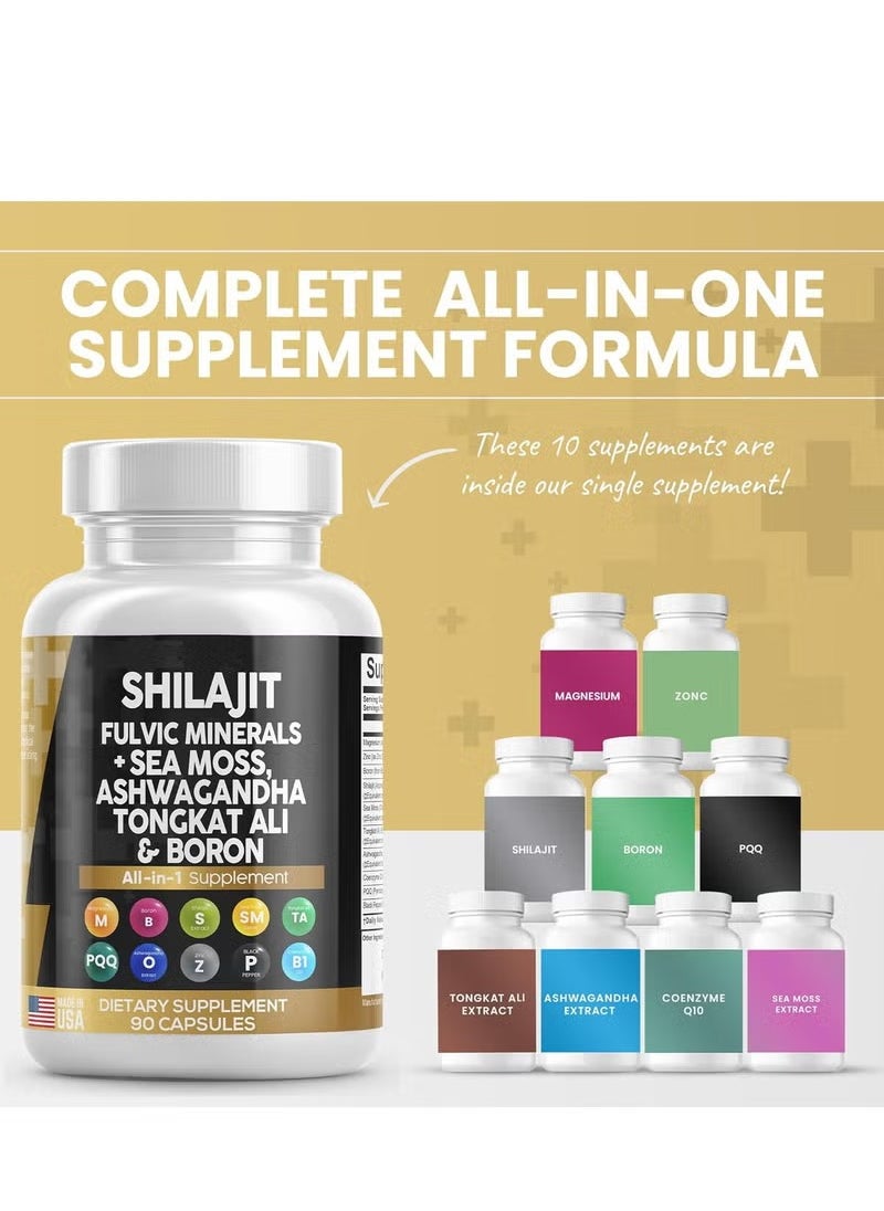 شيلاجيت آر إكس مكمل شيلاجيت من Clean Nutraceuticals بتركيز 10000 مجم مع طحالب البحر بتركيز 6000 مجم، وأشواغاندا بتركيز 6000 مجم، وتونغكات علي، والبورون، والمغنيسيوم - كبسولات حمض الفولفيك للرجال - 90 كبسولة  - Image 2