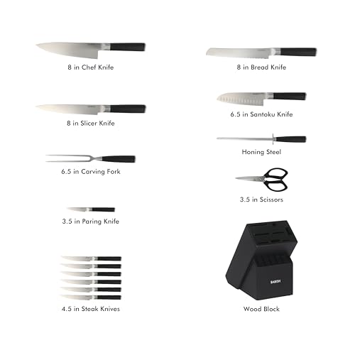 Babish High-Carbon 1.4116 German Steel 15 Piece Full Tang Forged Cutlery Kitchen Knife Block Set - Black - Image 3