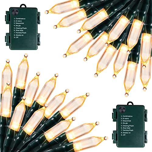 Brightown Battery Operated Christmas Lights 2 Pack 18 Feet 50 LED Clear Mini String Lights with 8 Modes Waterproof Tree Lights for Xmas Outdoor Indoor Holiday Party Garden Decor, Warm White - Image 1