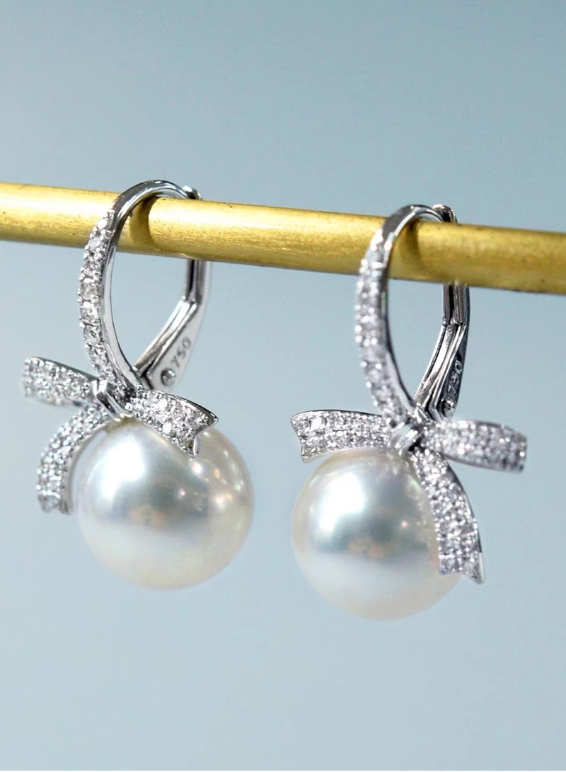 Bowknot Pearl Drop Earrings for Women, 925 Silver Posts Hypoallergenic, Perfect Gift for Ladies Ideal for Daily Wear and Special Occasions - Image 3