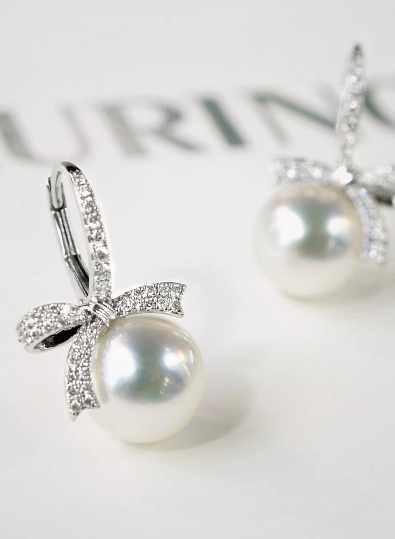 DAEVO Silver Plated Zircon Bow-Knot Pearl Drop Earrings for Women - Image 3