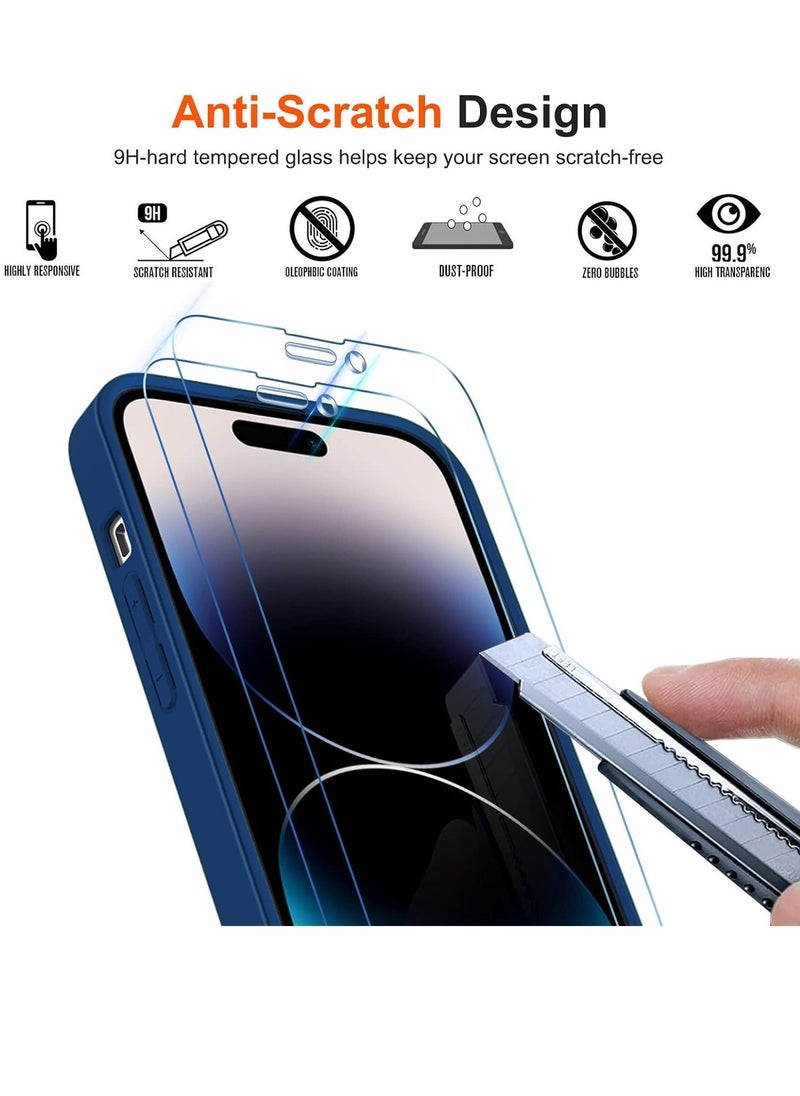IPhone 14 Pro 6.1Blue Shockproof 1 Phone Case with 2 Tempered Glass Screen Protector 3 in 1 Protective Back Slim Cover