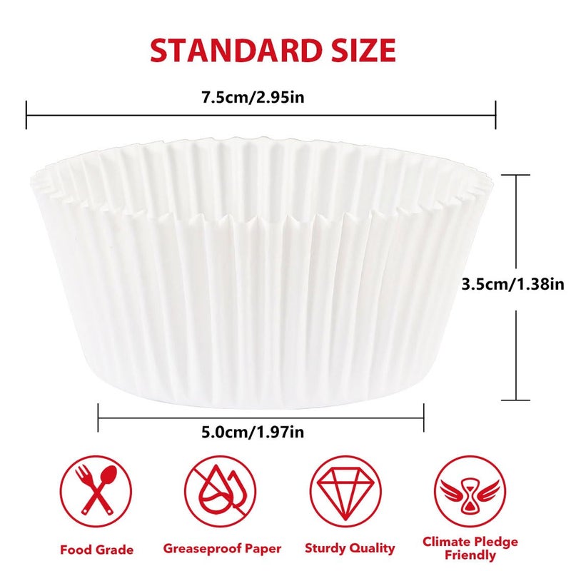 Caperci Standard White Cupcake Liners for Baking 200 Counts - Caperci Greaseproof Muffin Baking Cups for Wedding Birthday Party Baby Shower Festivals (White) - Image 2
