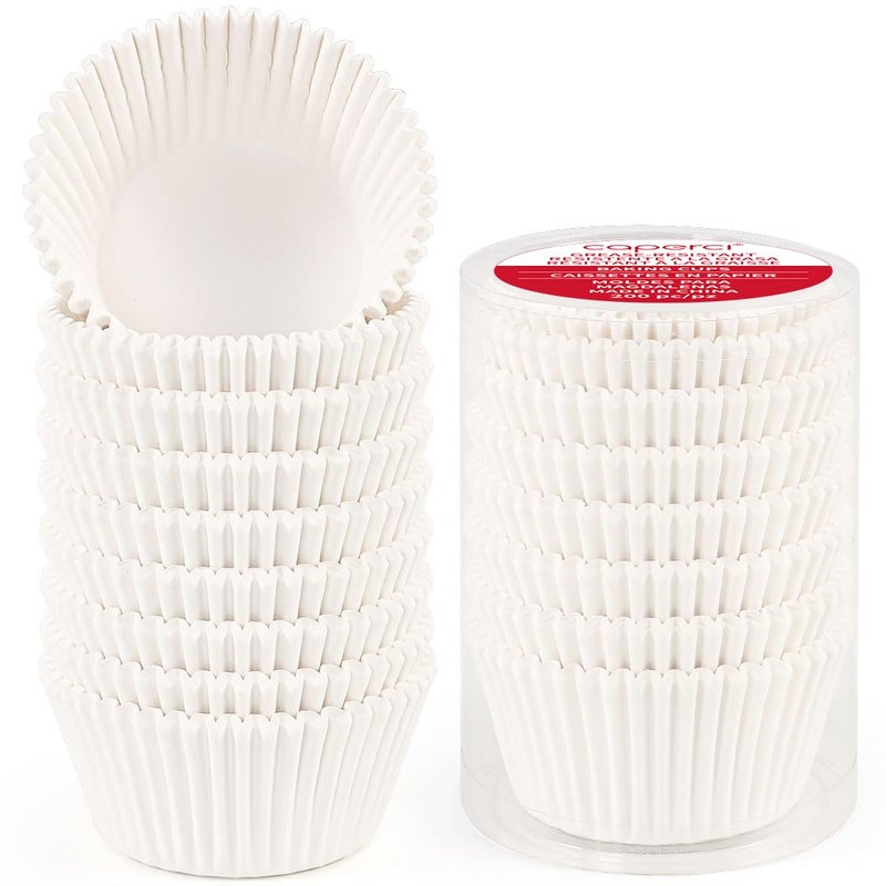 Caperci Standard White Cupcake Liners for Baking 200 Counts - Caperci Greaseproof Muffin Baking Cups for Wedding Birthday Party Baby Shower Festivals (White) - Image 1