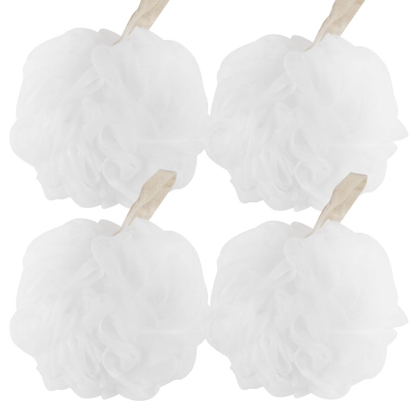 Fu Store Loofah Sponge Shower Loofahs 70G Bath Sponges Mesh Balls For Body Scrubber Exfoliator Wash Back Scrubbers Bathroom Men Women - 4 Cleaning Bathing Accessories White - Image 1