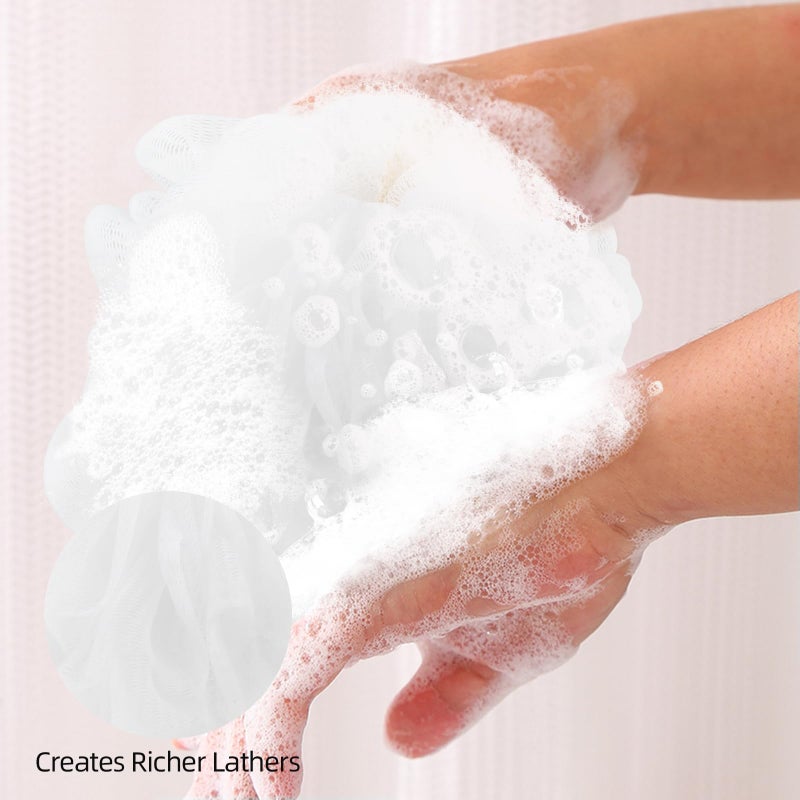 Fu Store Loofah Sponge Shower Loofahs 70G Bath Sponges Mesh Balls For Body Scrubber Exfoliator Wash Back Scrubbers Bathroom Men Women - 4 Cleaning Bathing Accessories White - Image 4