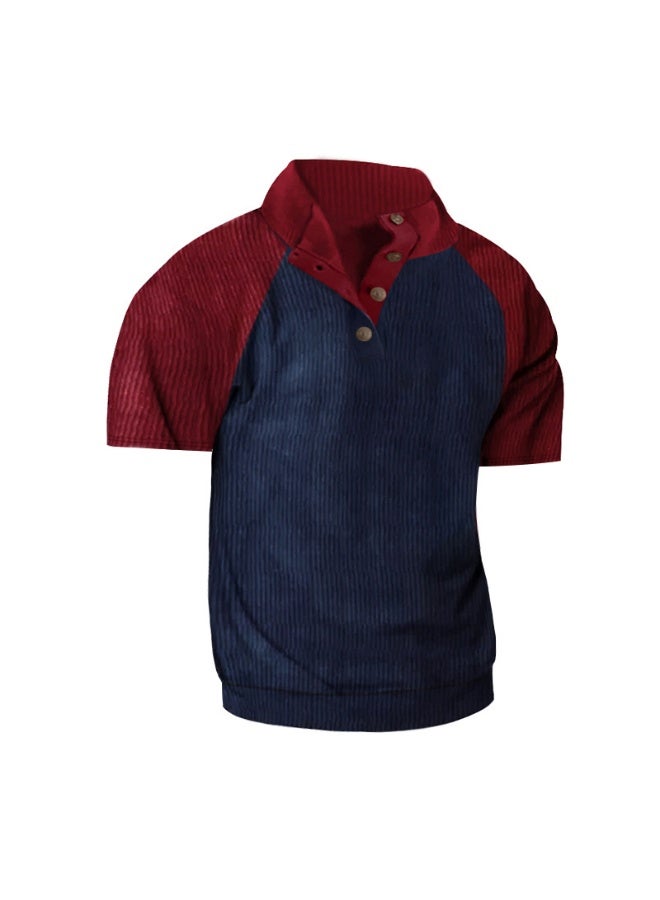Spring/Summer  Men's Outdoor Raglan Sleeves Casual Stand up Neck Loose Corduroy Colored Short Sleeve - Image 1