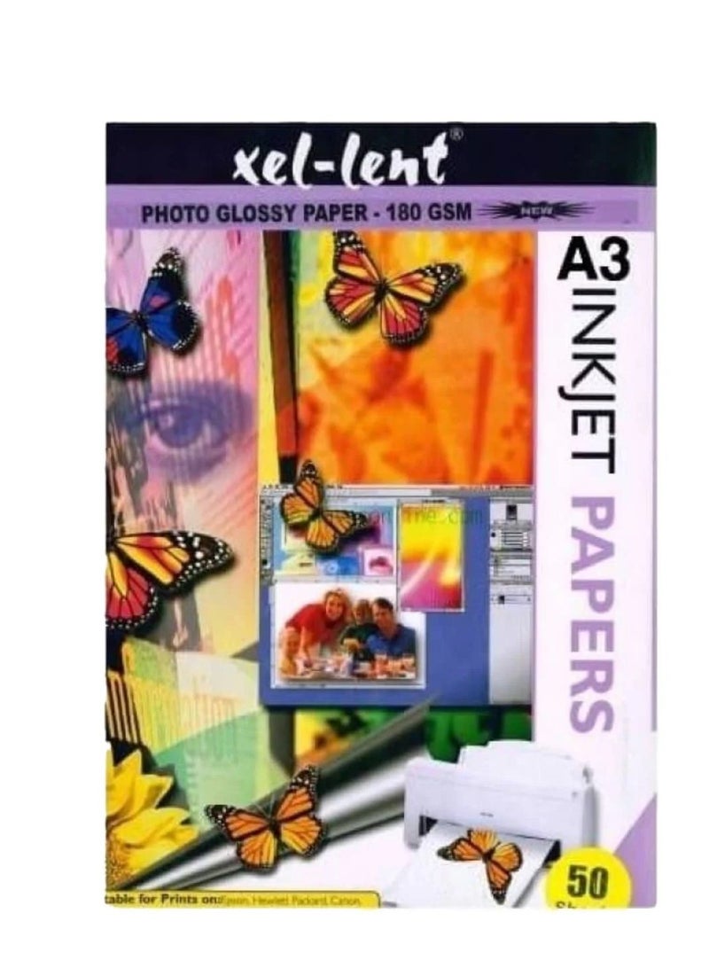 Terabyte ورق صور لامع نفاث للحبر XEL-LENT، A3، 180 جرام/متر مربع، 50/عبوة - Image 1