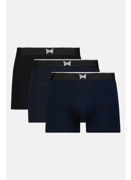 Men 3 Pcs Brand Logo Boxer Brief, Navy