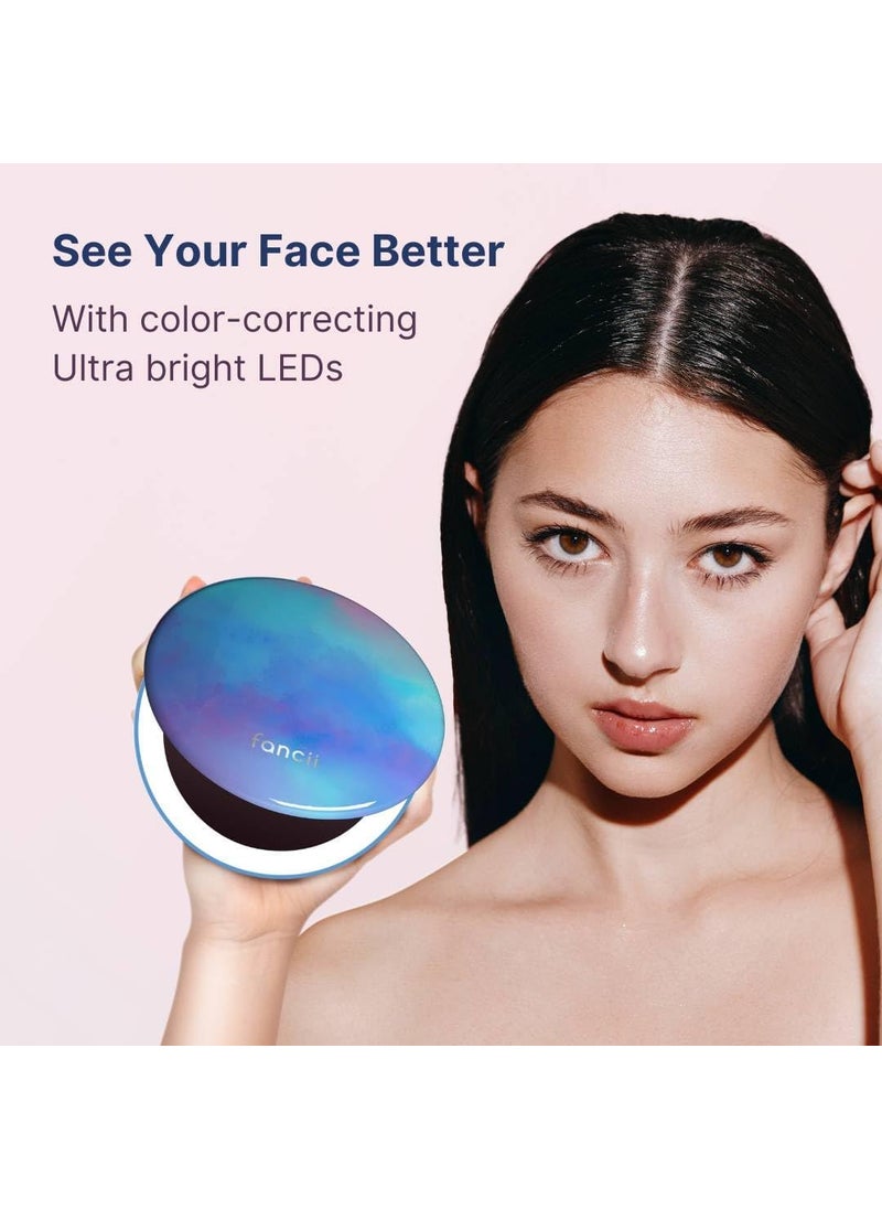 Fancii Fancii Taylor Travel Makeup Mirror with LED Light Rechargeable 10x 1x Magnifying  3 Light Settings  Compact Large 5 Wide Mirror for Handbag and Purses Lavender Lagoon  - Image 5