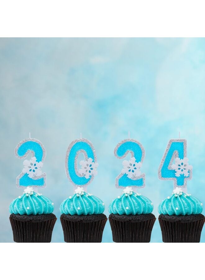 شموع عيد الميلاد، ديكورات حفلات عيد ميلاد زرقاء مجمدة، شموع أرقام ندفة الثلج البيضاء، زينة تزيين كعكة مقاس 2.87 بوصة (أزرق، رقم 3) - Image 3