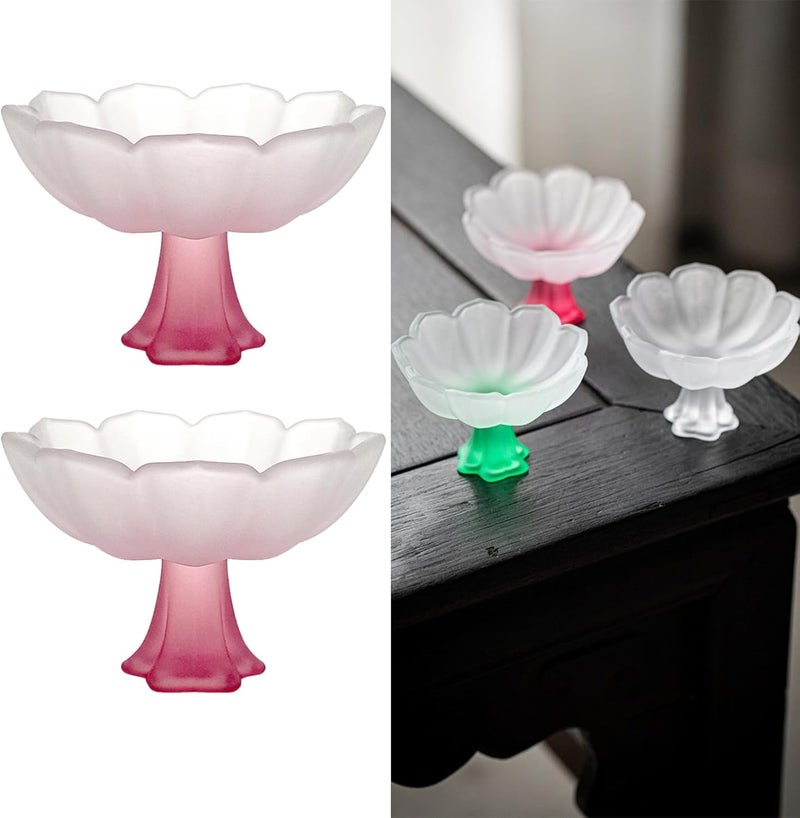 Boxonly Pink Lotus Glass Tea Cup  Handcrafted 70ML HighStem Glass Wide Mouth Design for Tea and Sake Set of 2  - Image 1