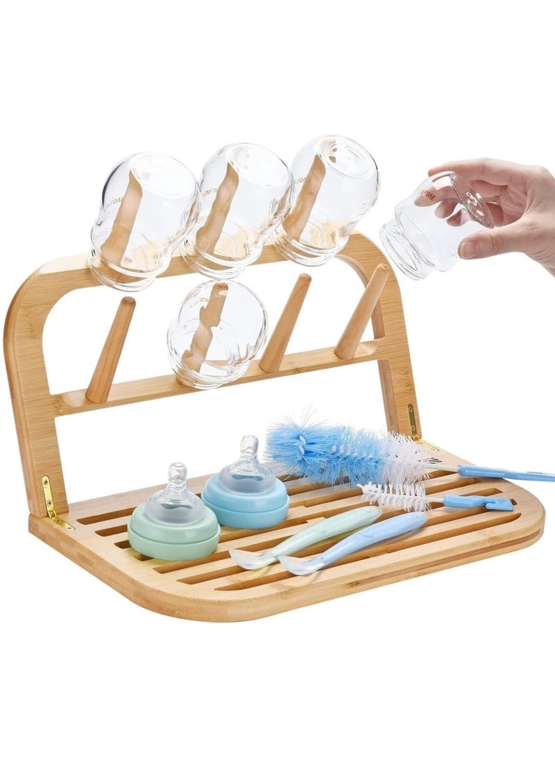 Bamboo Baby Bottle Drying Rack Space Saving Large Capacity Baby Bottle Dryer Holder Water-Resistant Travel Drying Rack for Bottles Teats Cups and Accessories - Image 1