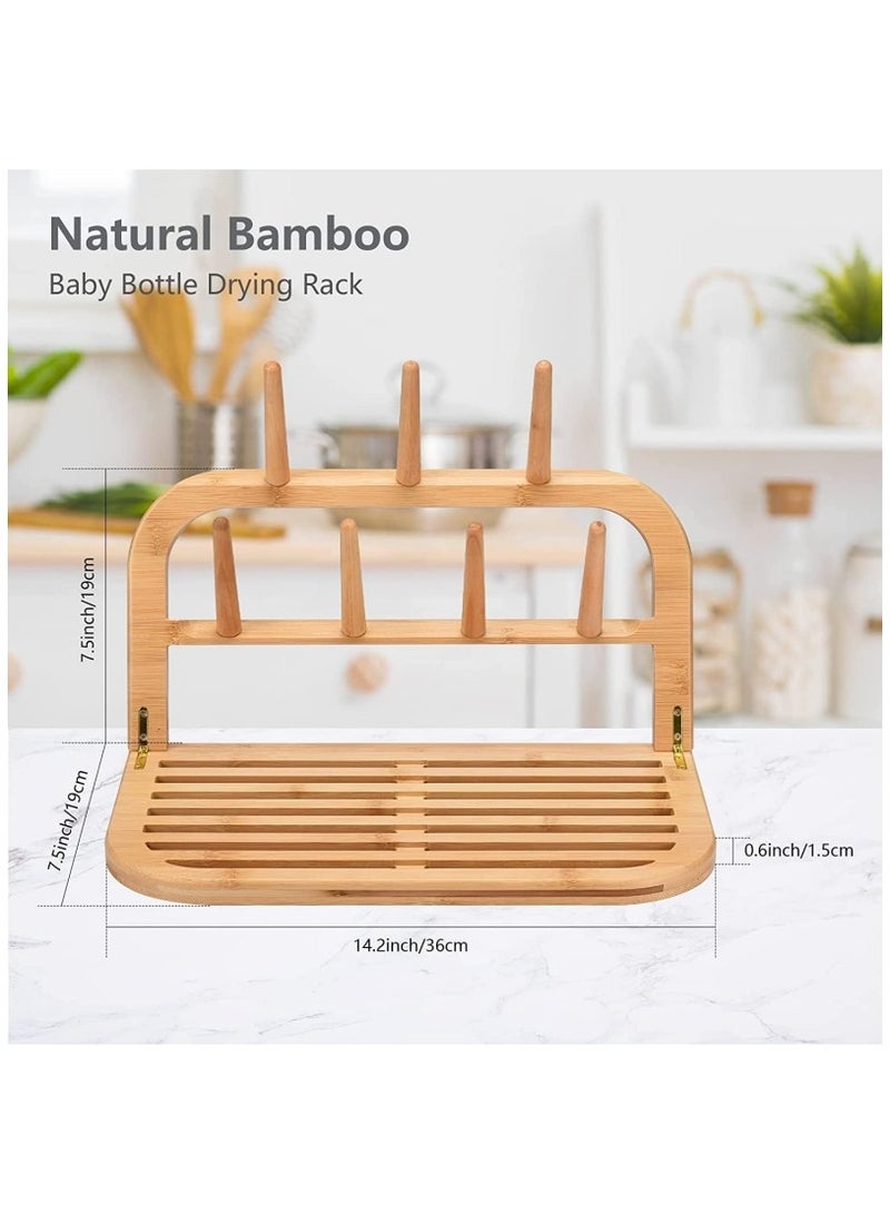 Bamboo Baby Bottle Drying Rack Space Saving Large Capacity Baby Bottle Dryer Holder Water-Resistant Travel Drying Rack for Bottles Teats Cups and Accessories - Image 5