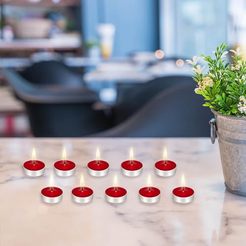 Mega Candles 50 pcs Unscented Red Tea Lights Candles, Pressed Wax Candle 3.5 Hour Burn Time, Home Décor, Wedding Receptions, Occasions, Festivities, Events, Meditations, Spa, Prayers, Vigil - Image 3