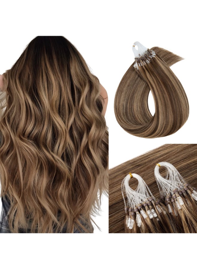 My Lady MYLADY Microlink Hair Extensions Microbead Human Hair Extensions 22 Inch Micro Loop Blonde Hair Extensions Real Human Hair Cold Fusion Extensions Micro Link Medium brown mix Dark Blonde 427 - Image 2