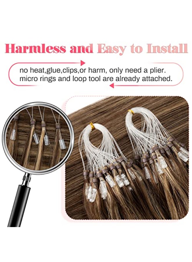My Lady MYLADY Microlink Hair Extensions Microbead Human Hair Extensions 22 Inch Micro Loop Blonde Hair Extensions Real Human Hair Cold Fusion Extensions Micro Link Medium brown mix Dark Blonde 427 - Image 3