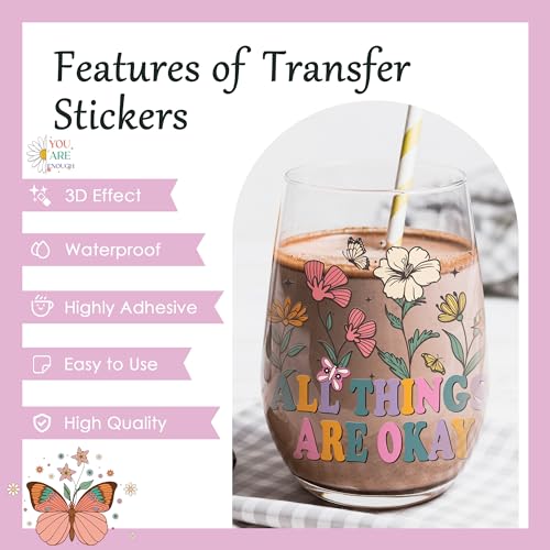 AFRITEE UV DTF Cup Wraps - 20 Sheets Boho Mental Health UV DTF Cup Wraps for 16 oz Glass, Daily Affirmation Inspiration Uplifting Quotes Uvdtf Tranfer Stickers for Glass Cups Teen Therapist Gifts - Image 4