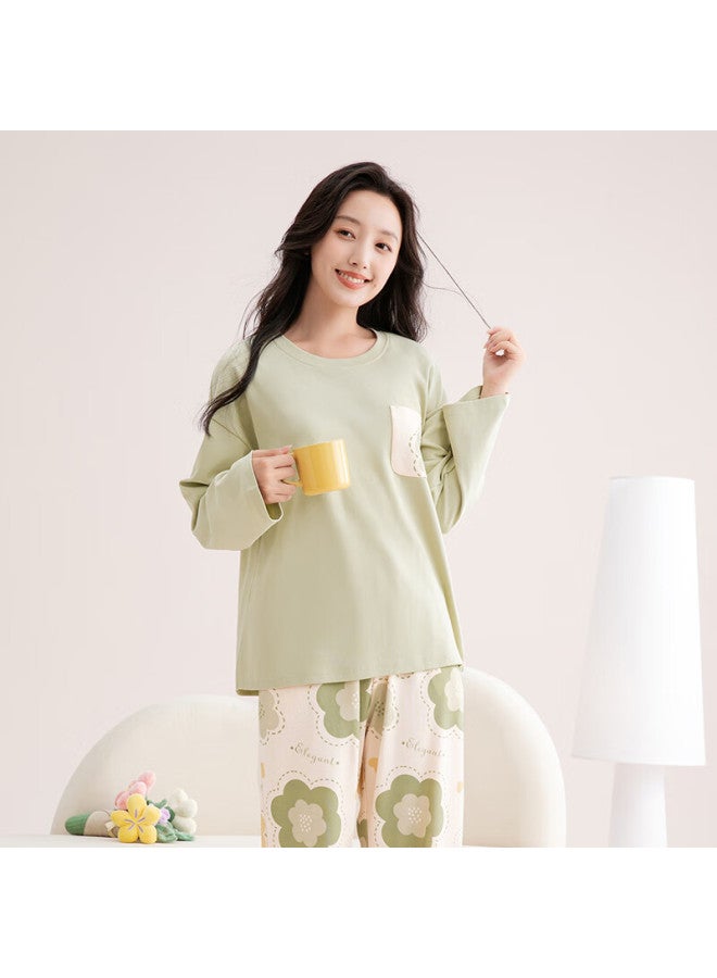 Fenton Fenteng Women's Pajamas, 100% Pure Cotton Skin-friendly, Autumn New Women's Floral Casual Loungewear, Soft Cotto - Image 2