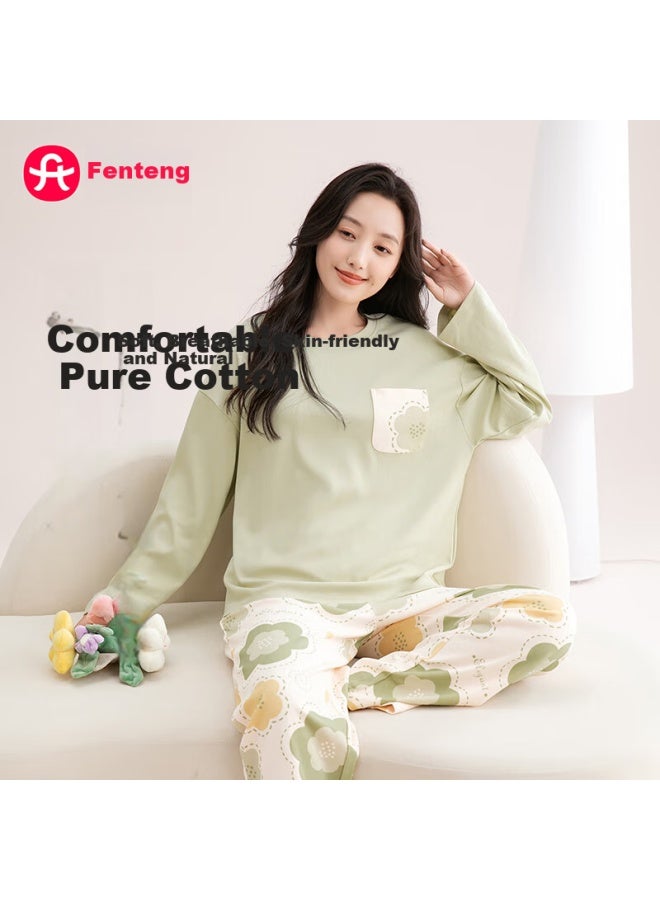 Fenton Fenteng Women's Pajamas, 100% Pure Cotton Skin-friendly, Autumn New Women's Floral Casual Loungewear, Soft Cotto - Image 1