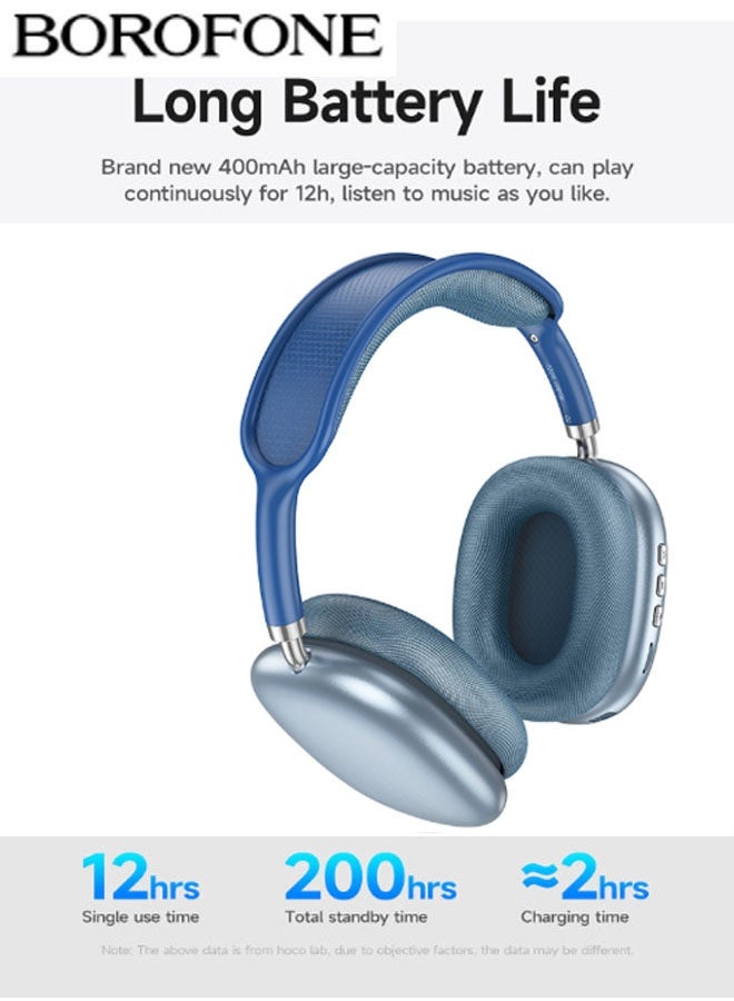 بوروفون سماعات رأس فوق الأذن سماعات بلوتوث للألعاب إصدار مع عمر بطارية طويل سماعات موسيقى تصميم قابل للسحب سماعات بلوتوث 5.3 للألعاب سماعات رأس فوق الأذن مزودة بميزة إلغاء الضوضاء (أزرق) - Image 3