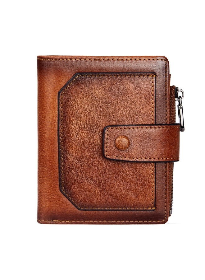 دانتي محفظة رجالية من جلد البقر بسحاب للعملات المعدنية مع فتحات متعددة للبطاقات، بني أصفر (فرشاة مضادة للسرقة) - Image 1